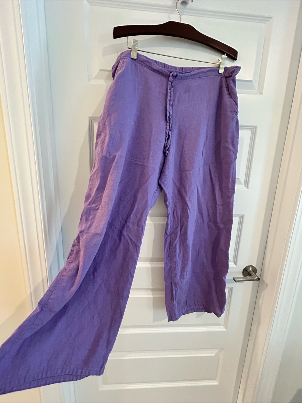 Flax Linen Wide Leg Pants Purple Size M